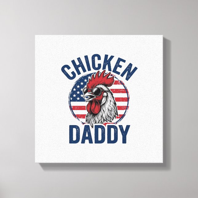 Impressão Em Tela Chicken Daddy Rooster Vintage Patriotic Shirt Desi (Frente)