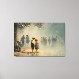 Impressão Em Tela Children in Misty Street Impressionist Scene
