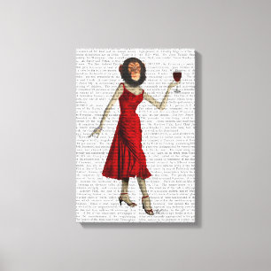 Impressão Em Tela Chimpanzé com vinho