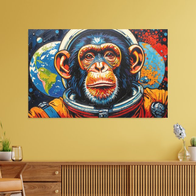 IMPRESSÃO EM TELA CHIMPANZÉ NO ESPAÇO-6 (Insitu(Sala de estar))