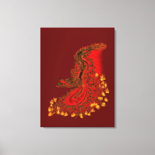 Impressão Em Tela China Dragon vermelho e design de ouro