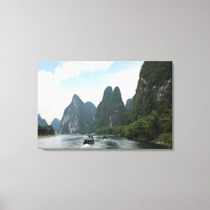 Impressão Em Tela China, Guilin, Rio Li, Barcos de rio alinham