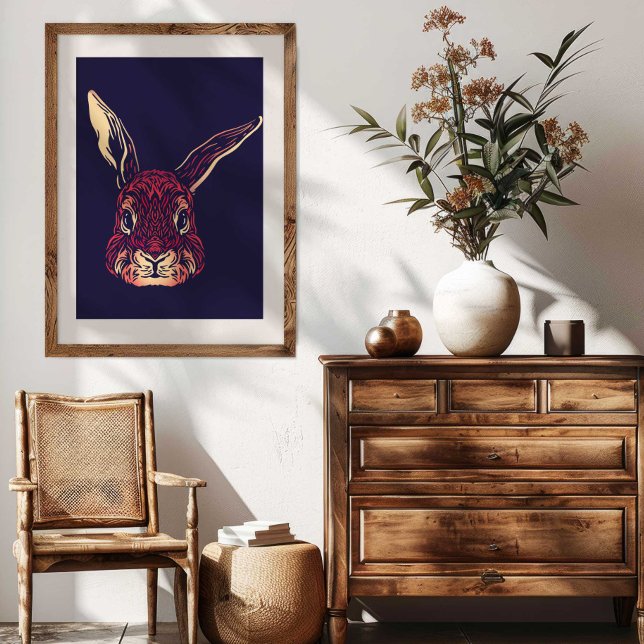 Impressão Em Tela Chinese Zodiac Rabbit Wall Art Print Rustic Decor (Chinese Zodiac Rabbit Wall Art Print Rustic Decor by TinkPrints.)