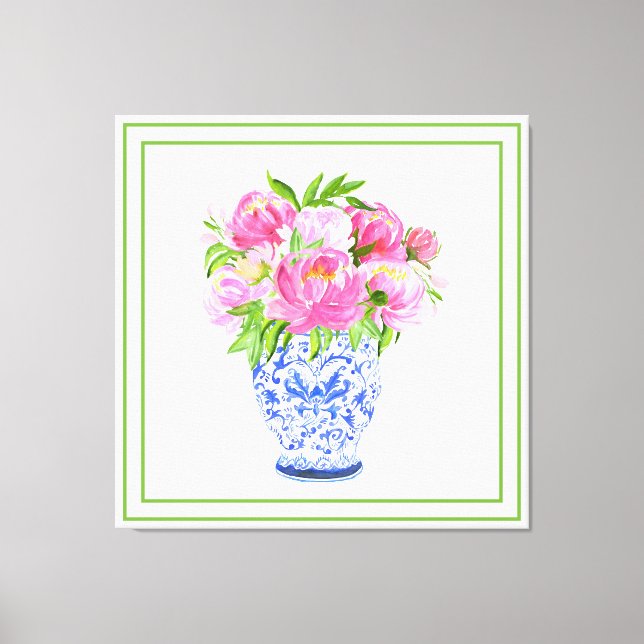 Impressão Em Tela Chinoiserie Vase Green Border, rosa, (Frente)