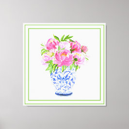 Impressão Em Tela Chinoiserie Vase Green Border, rosa,