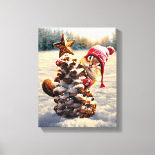 Impressão Em Tela Chipmunk Com Pine Cone Tree