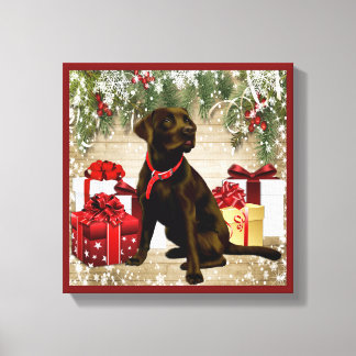 IMPRESSÃO EM TELA CHOCOLATE LABRADOR DE NATAL