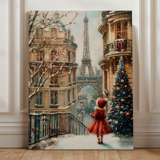 Impressão Em Tela Christmas in Paris – Whimsical Winter Eiffel Tower (Christmas in Paris – Whimsical Winter Eiffel Tower Art by Nicole Cossairt)
