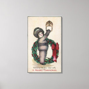 Impressão Em Tela ChristmasKid alegre que bate com uma grinalda