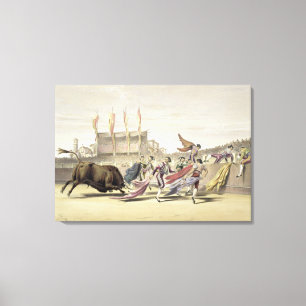 Impressão Em Tela Chulos que joga a Bull, 1865 (litho da cor)
