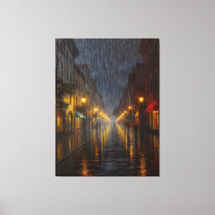 Impressão Em Tela Chuva da meia-noite na cidade