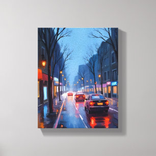 Impressão Em Tela Chuva em Boston   Rua do Centro da Cidade Massachu