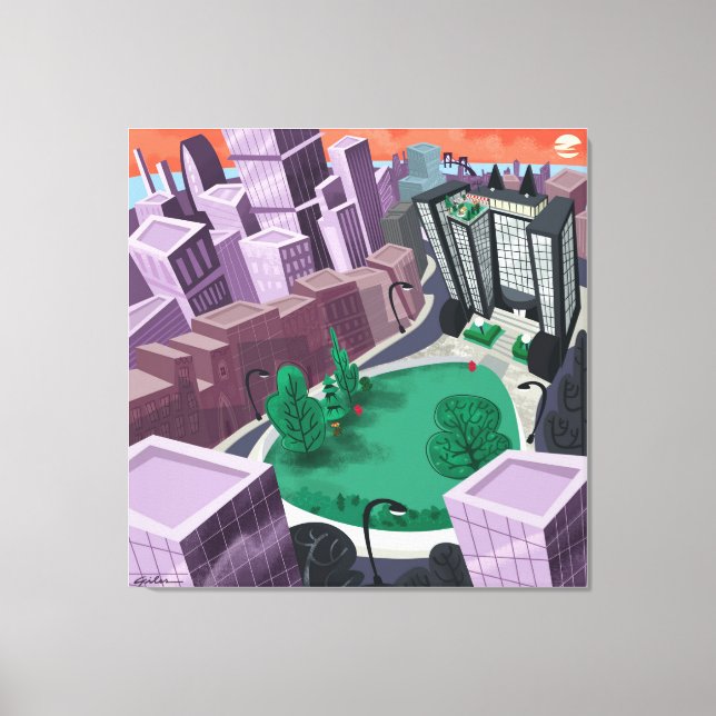 Impressão Em Tela Cidade ao pôr do sol (Frente)