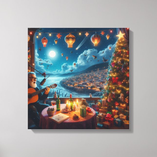 Impressão Em Tela Cidade Costeira do Acionista Festivo Feliz Navidad (Frente)