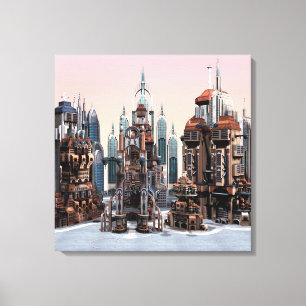 Impressão Em Tela Cidade de Fantasia Futurista Arte de Horizonte de