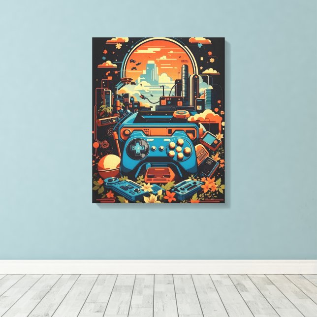 Impressão Em Tela Cidade de Jogos Retroativa (Insitu(piso de madeira))
