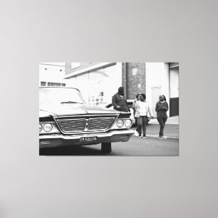 Impressão Em Tela Cidade de Pessoas de Carro Velhas, Monocromáticas,