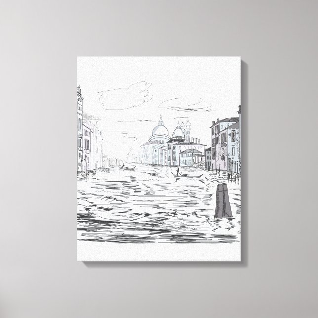 Impressão Em Tela Cidade de Veneza nos Edifícios dos Navios de Água (Frente)