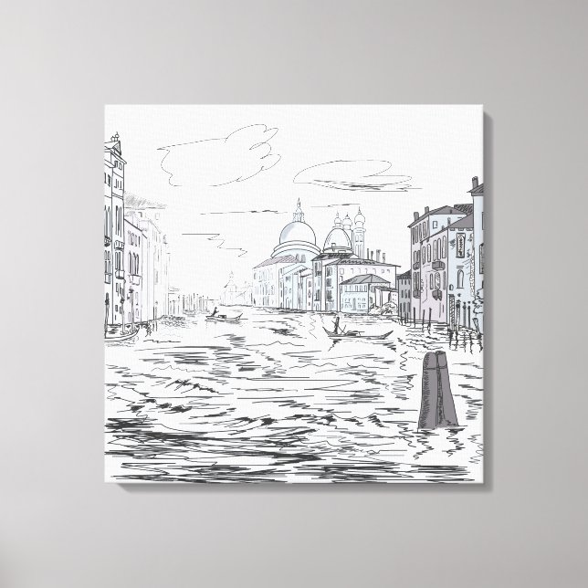 Impressão Em Tela Cidade de Veneza nos Edifícios dos Navios de Água (Frente)