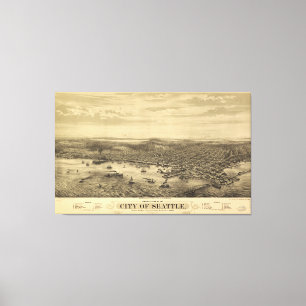Impressão Em Tela Cidade do mapa de Seattle Puget Sound Washington