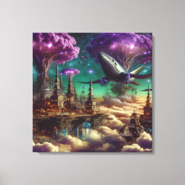 Impressão Em Tela Cidade Fantástica Futurística Mística