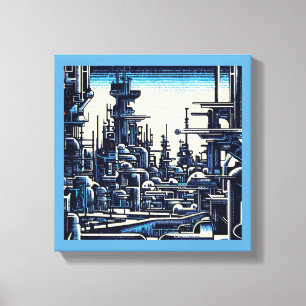 Impressão Em Tela Cidade Futurista de SF Xilogravura 4