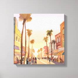 Impressão Em Tela Cidade Litorânea ao Pôr do Sol | Aquarela de Água 