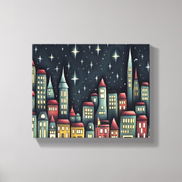 Impressão Em Tela Cidade Pequena À Noite