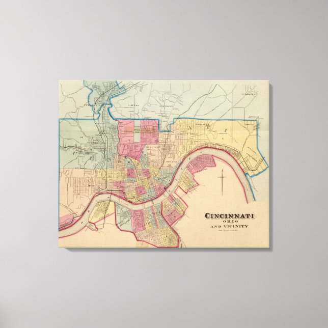 Impressão Em Tela Cincinnati, Ohio e vizinhos (Frente)
