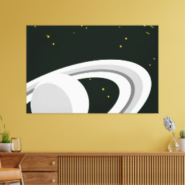 Impressão Em Tela Cinza divertida Saturno Planeta Anel Verde Externo