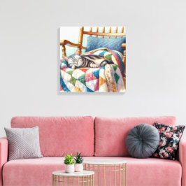 Impressão Em Tela Cinza doce Gato dormindo em uma maré