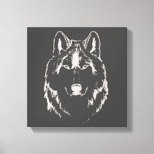 Impressão Em Tela Cinza Funky E Esquema Da Cabeça Do Lobo Branco