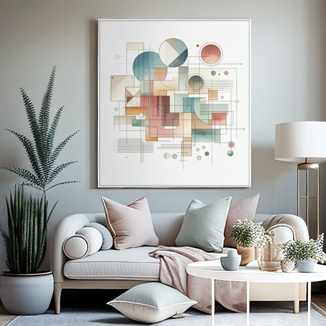 Impressão Em Tela Cinza Teal Blue Beige Rust Red Abstrato Art Padrão (Criador carregado)