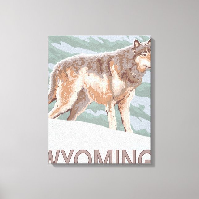 Impressão Em Tela Cinza Wolf WaitWyoming (Frente)