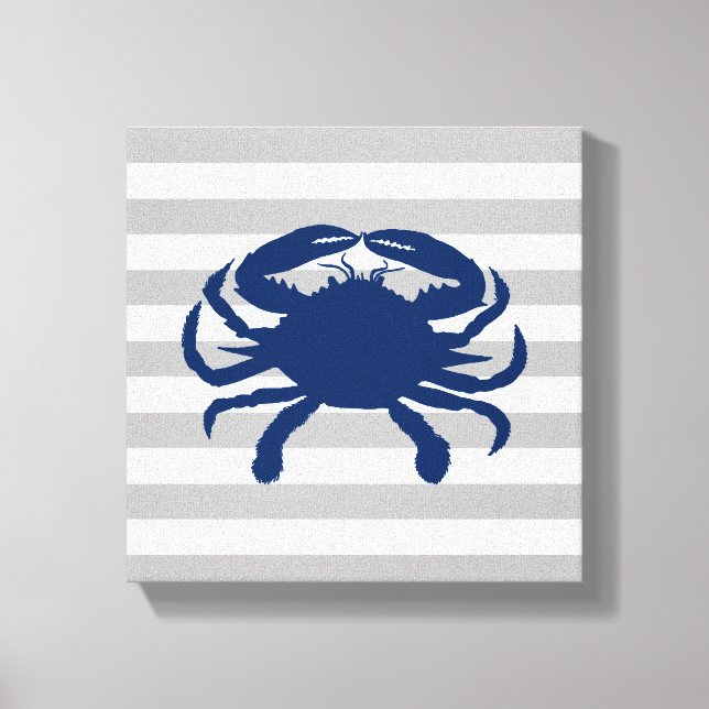 Impressão Em Tela Cinzas de caranguejo azul marinho e tiras brancas (Front)