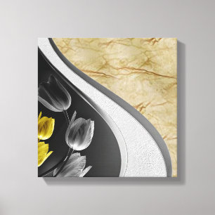 Impressão Em Tela Cinzas e tulipas amarelas na textura