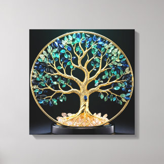 Impressão Em Tela Circular Gemstone Tree of Life