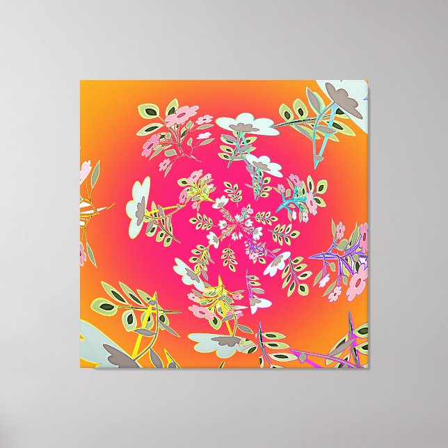 Impressão Em Tela Círculo Amarelo Rosa de Buquês Florais (Frente)
