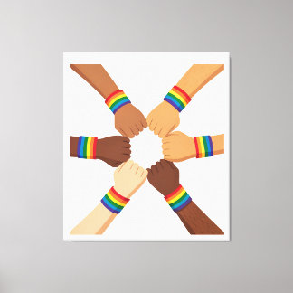 Impressão Em Tela Círculo de Unidade LGBTQIA+ com Pulseiras Arco-íri