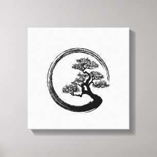 Impressão Em Tela Círculo Enso Zen e Árvore Bonsai