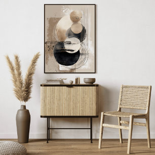 Impressão Em Tela Círculos Abstratos Neutros Bege Preto Minimalista