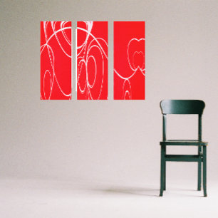 Impressão Em Tela Círculos dançantes em tinta vermelha e branca