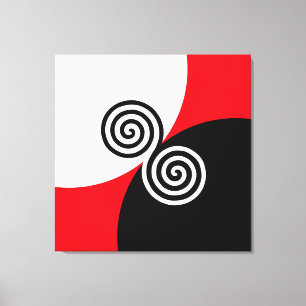 Impressão Em Tela Círculos Espirais Abstratos em Preto, Vermelho e B