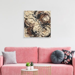 Impressão Em Tela Círculos Riscados Pintura Abstrata - Creme, Mocha