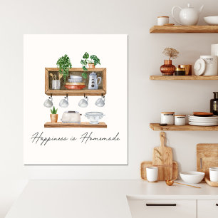 Impressão Em Tela Citação de Culinária Boho de Cozinha em Aquarela