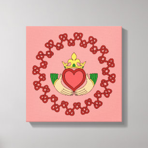 Impressão Em Tela Claddagh e Knotwork vermelho no rosa