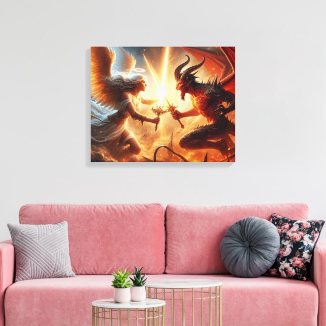 Impressão Em Tela Clash Celestial: Vermelho e Dourado (Insitu(Sala de estar))