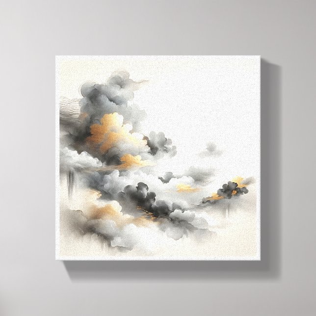 Impressão Em Tela Classical Chinese Ink Wash Clouds - Elegant Grey a (Frente)