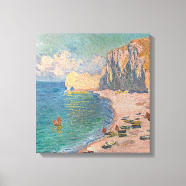 Impressão Em Tela Claude Monet - Etretat: Praia e Falaise d'Amont (Frente)