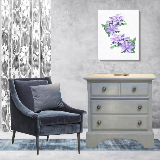 Impressão Em Tela Clematis Purple (This Clematis Purple Canvas Print, lends elegance to any bedroom!)